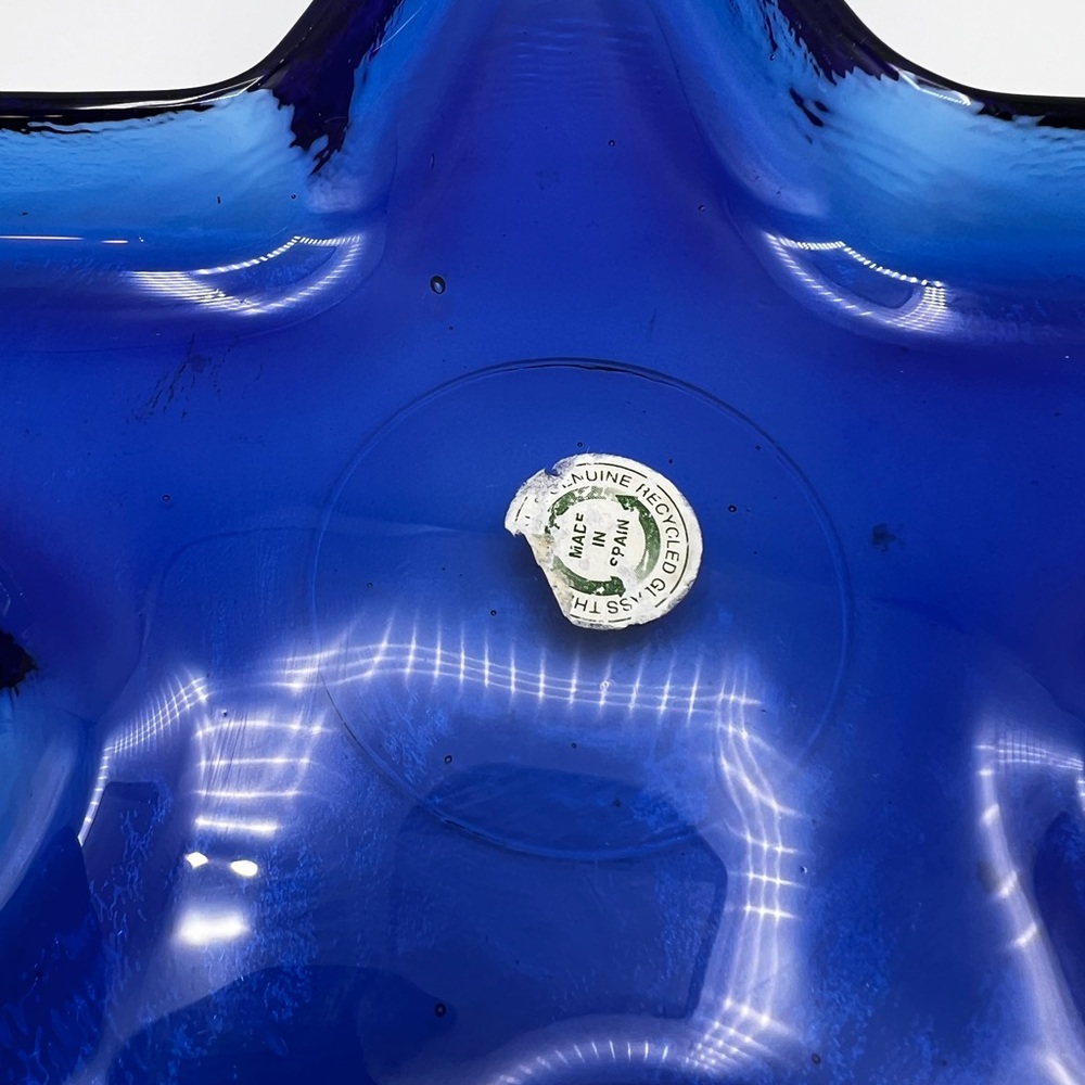 Starfish Glass Bowl / Tray Cobalt Blue Ocean & Beach Themed W Original Sticker - Picture 2 of 9